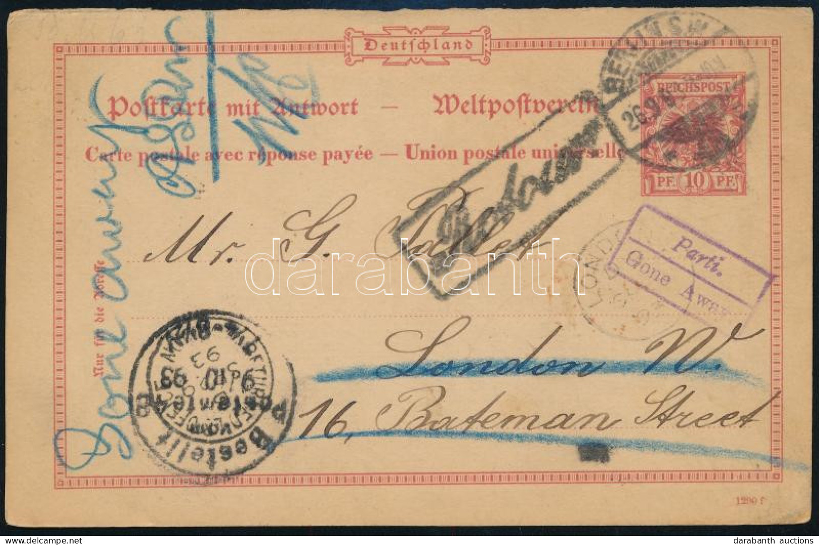 1893 Díjjegyes Levelezőlap Londonba, Majd Továbbküldve / PS-card To London, Redirected - Altri & Non Classificati