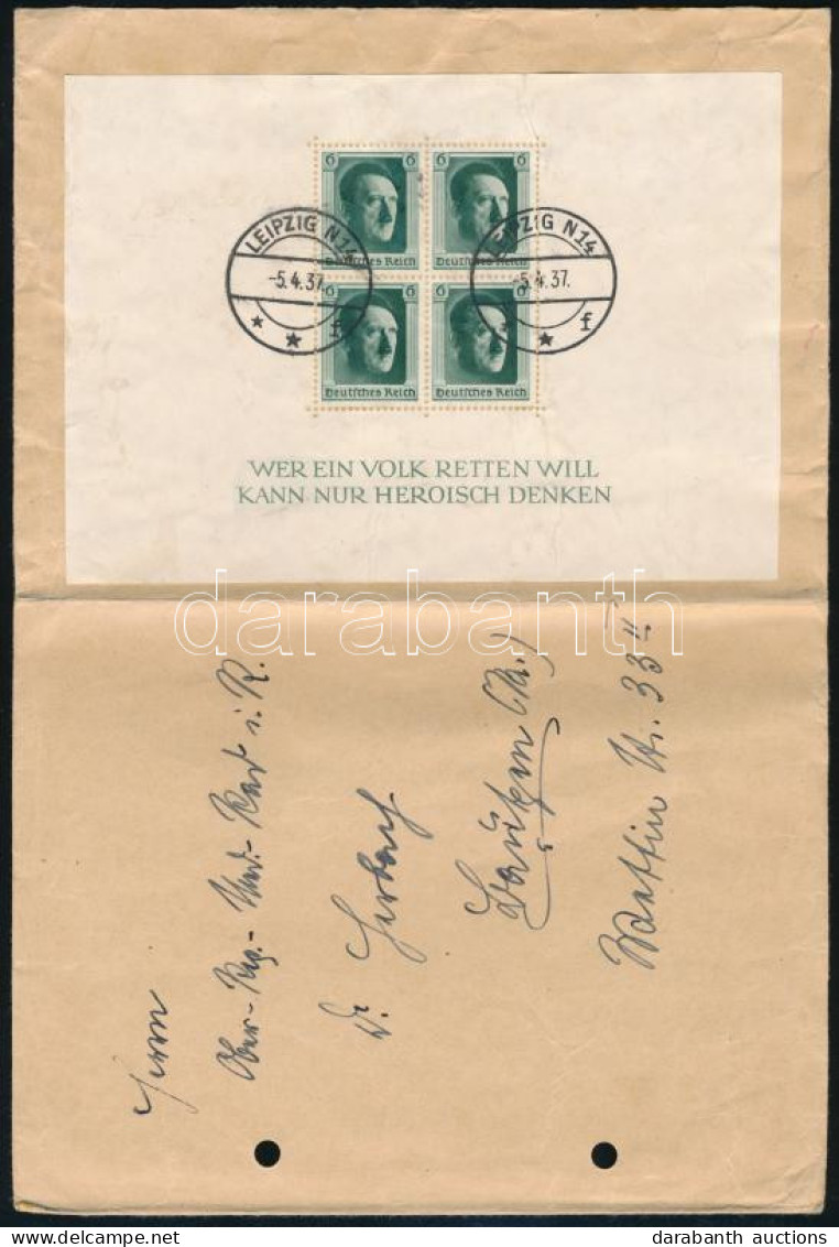 1938 Hitler Mi 7 Blokk Futott Borítékon / Mi Block 7 On Cover "LEIPZIG" - Sonstige & Ohne Zuordnung