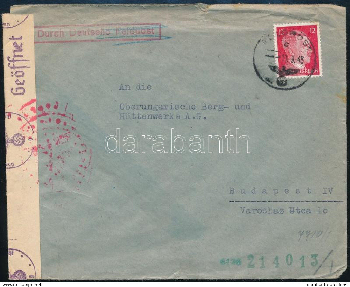 1943 Cenzúrázott Levél Budapestre / Censored Cover - Other & Unclassified