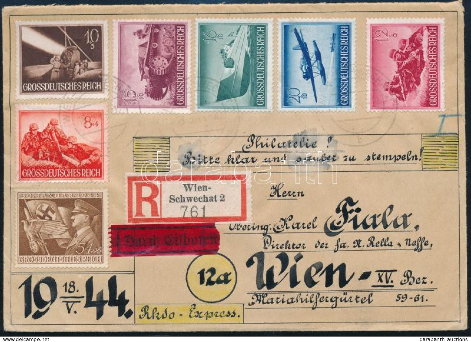 1944 Ajánlott Expressz Levél 7 Db Bélyeggel / Registered Express Cover With 7 Deutsches Reich Stamps "WIEN" - Autres & Non Classés