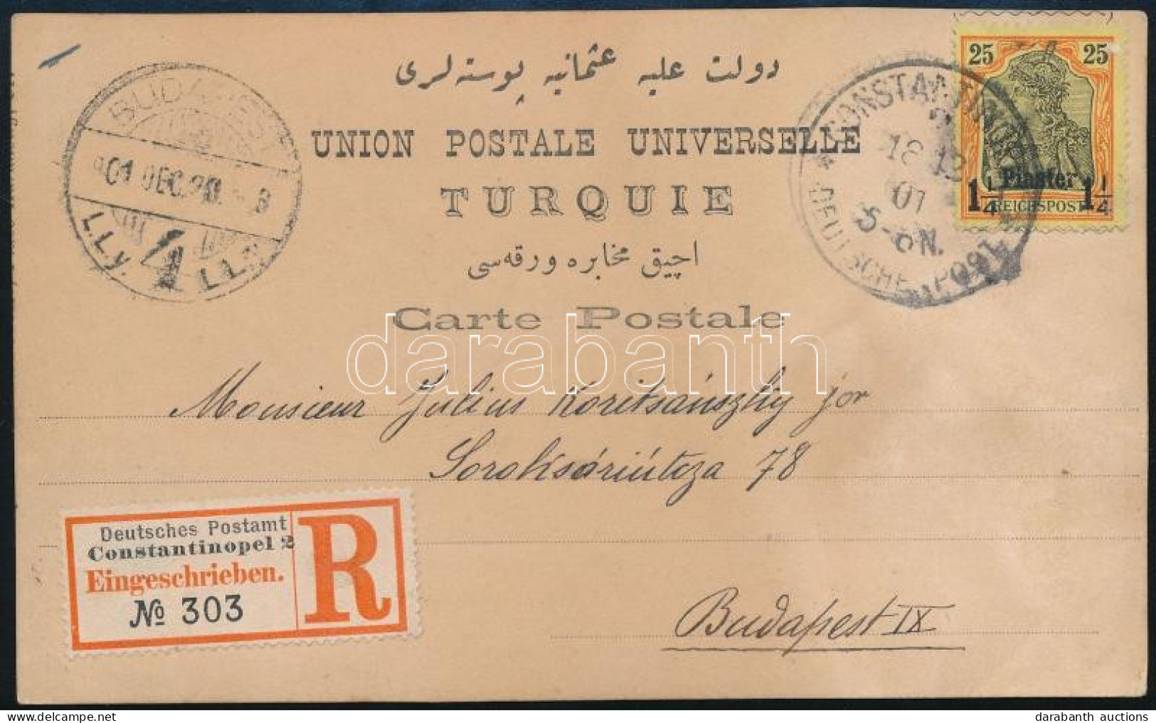 Törökország 1901 Ajánlott Képeslap / Registered Postcard "CONSTANTINOPLE" - Sonstige & Ohne Zuordnung