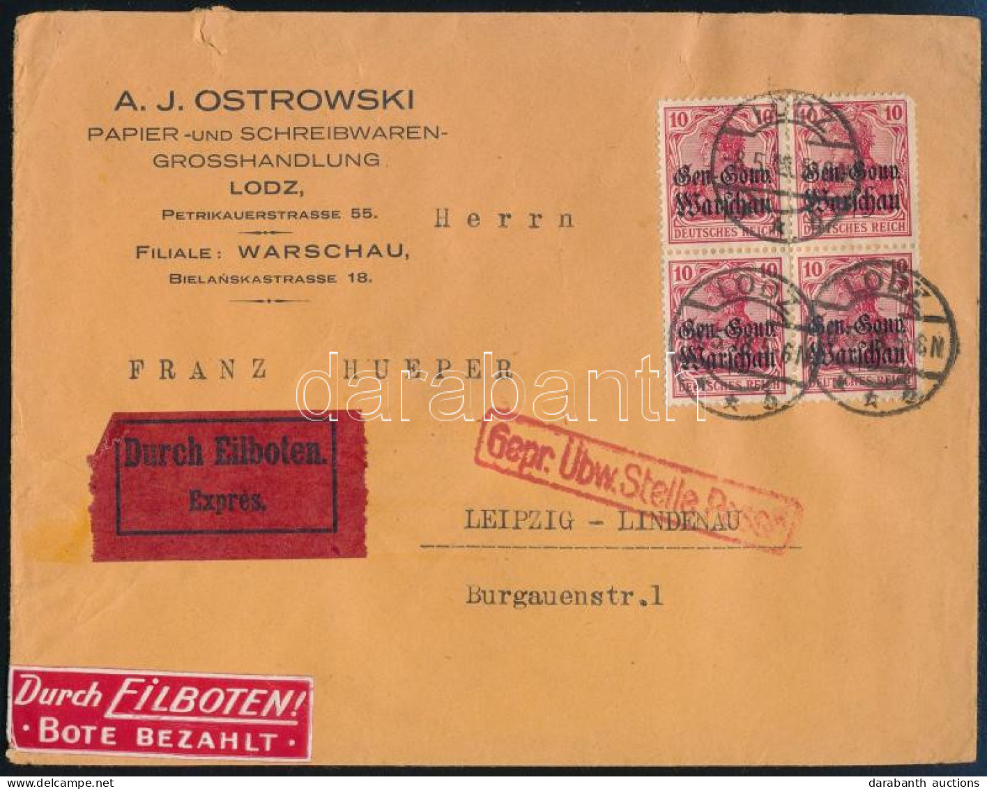 Lengyelország 1918 Expressz Levél Varsóból Leipzigbe / Poland 1918 Express Cover From Warsaw To Leipzig - Sonstige & Ohne Zuordnung
