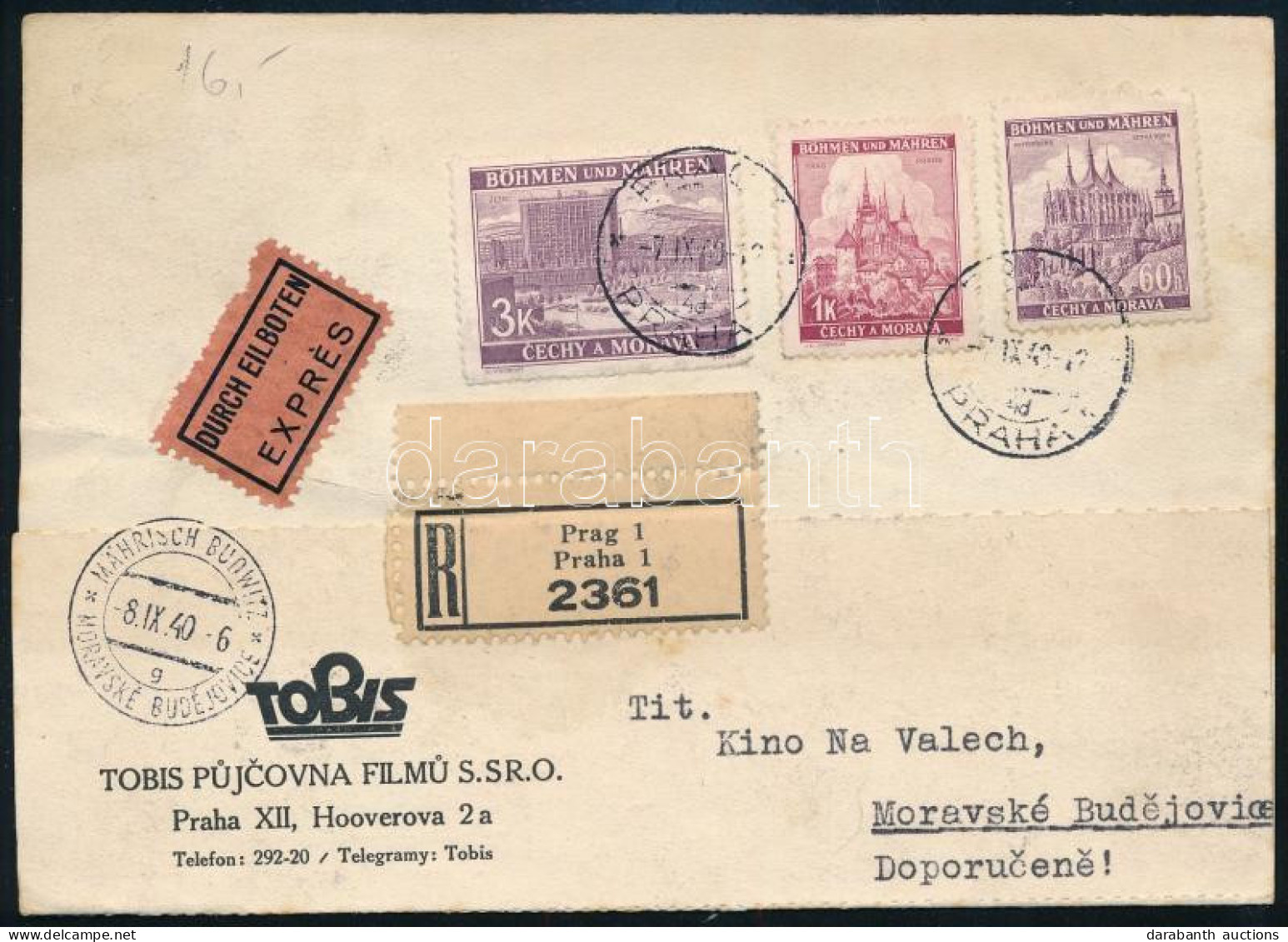 Böhmen Und Mähren 1940 Ajánlott Expressz Levelezőlap / Registered Express Postcard "PRAHA" - Sonstige & Ohne Zuordnung