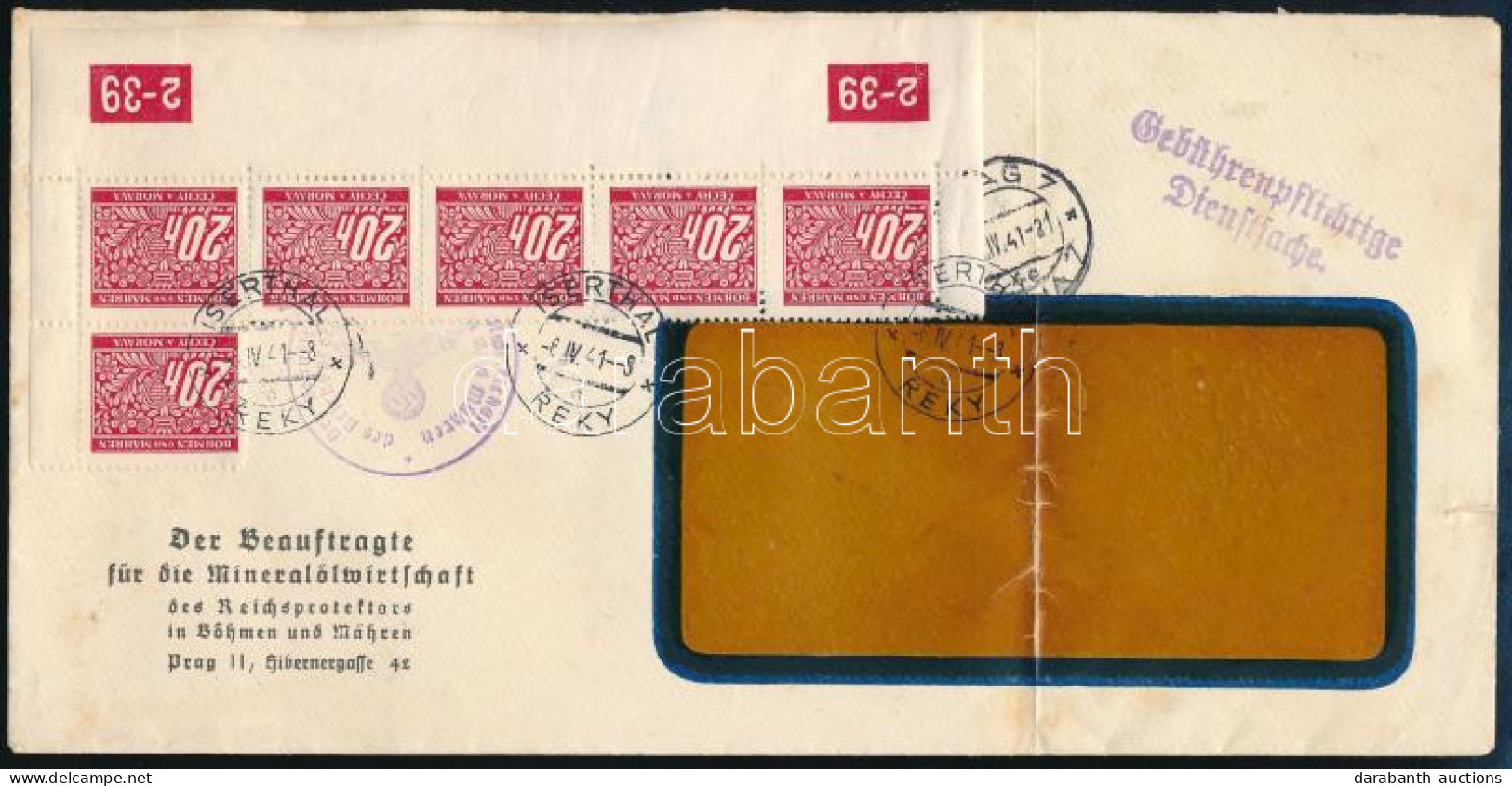 Böhmen Und Mähren 1941 Levél Portó 6-os Tömbbel / Cover With Postage Due Block Of 6 "ISERTHAL / REKY" - Sonstige & Ohne Zuordnung