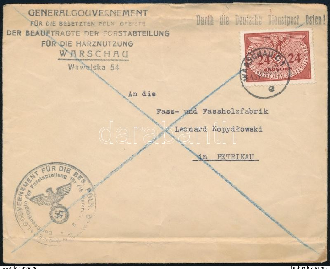 General Gouvernement 1940 Levél Varsóból / Cover From Warsaw - Sonstige & Ohne Zuordnung