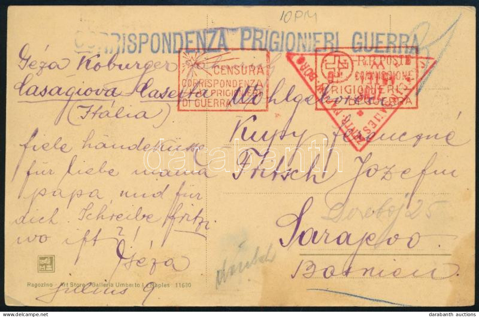 ~1920 Képeslap Szarajevóba Cenzúrázva / Censored Postcard To Sarajevo "CORRISPONDENZA PRIGIONIERI GUERRA" - Other & Unclassified