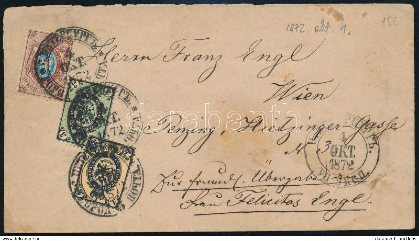 1872 Levél 3 Színű Bérmentesítéssel / Cover With 3 Stamps - Other & Unclassified