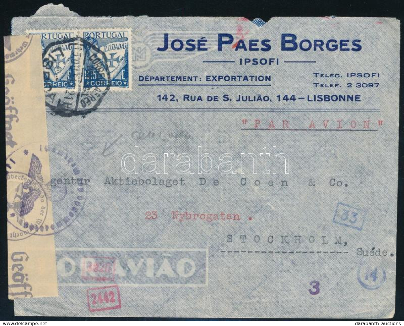 1942 Cenzúrázott Légi Levél Stockholmba / Censored Airmail Cover To Stockholm - Autres & Non Classés