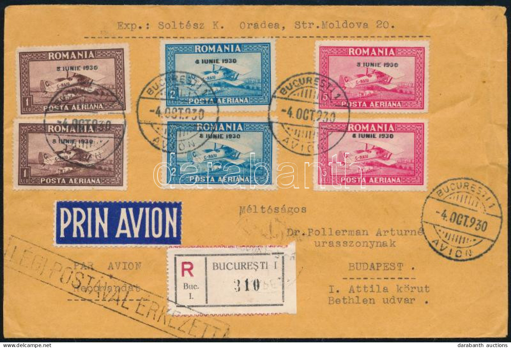 1930 Ajánlott Légi Levél Repülő Bélyegekkel / Registered Airmail Cover - Autres & Non Classés