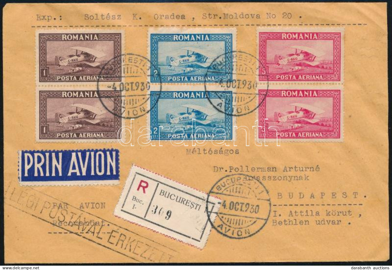 1930 Ajánlott Légi Levél Repülő Bélyegekkel / Registered Airmail Cover - Sonstige & Ohne Zuordnung