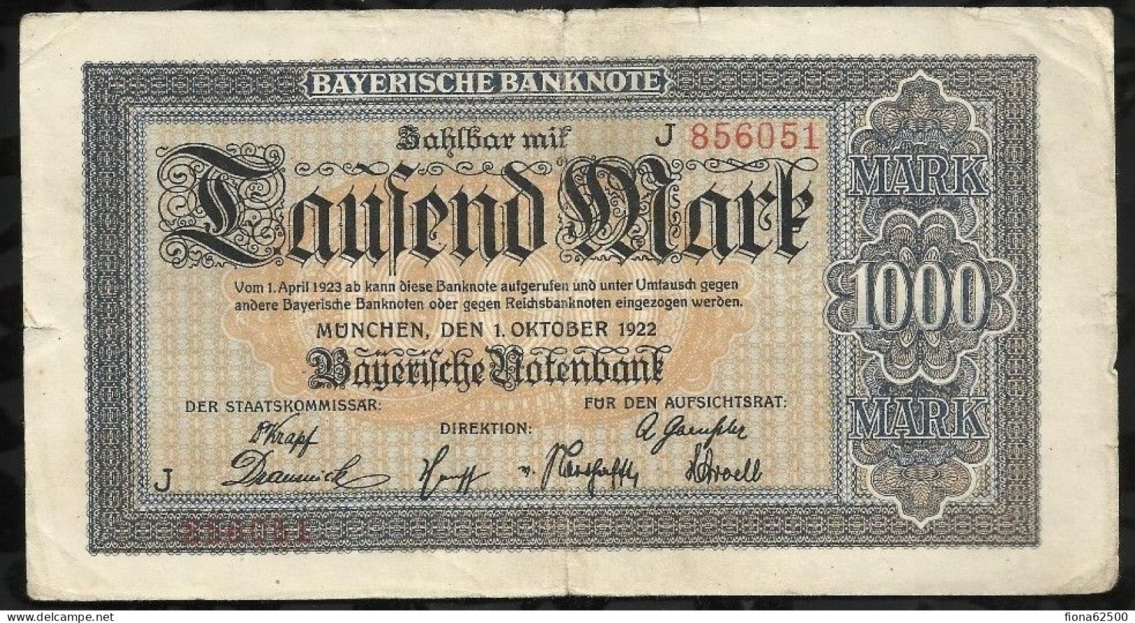 ALLEMAGNE . BILLET DE 1.000 MARK . 1922 . - 1.000 Mark