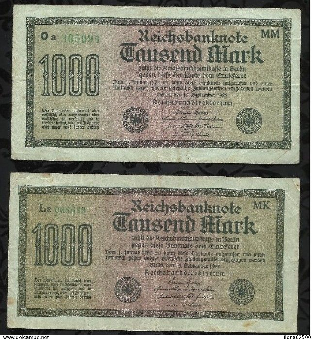 ALLEMAGNE . LOT DE 2 BILLETS DE 1.000 MARK . 1922 . - 1000 Mark