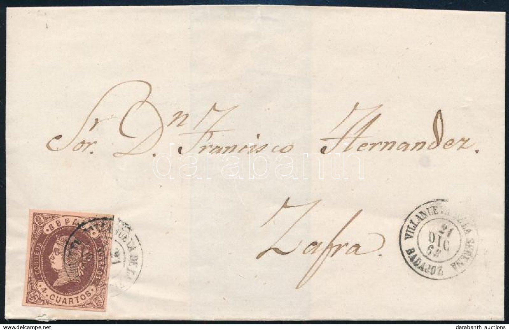 1863 Levél / Cover "VILLANUE VA DE LA SERENA" - "ZAFRA" - Other & Unclassified