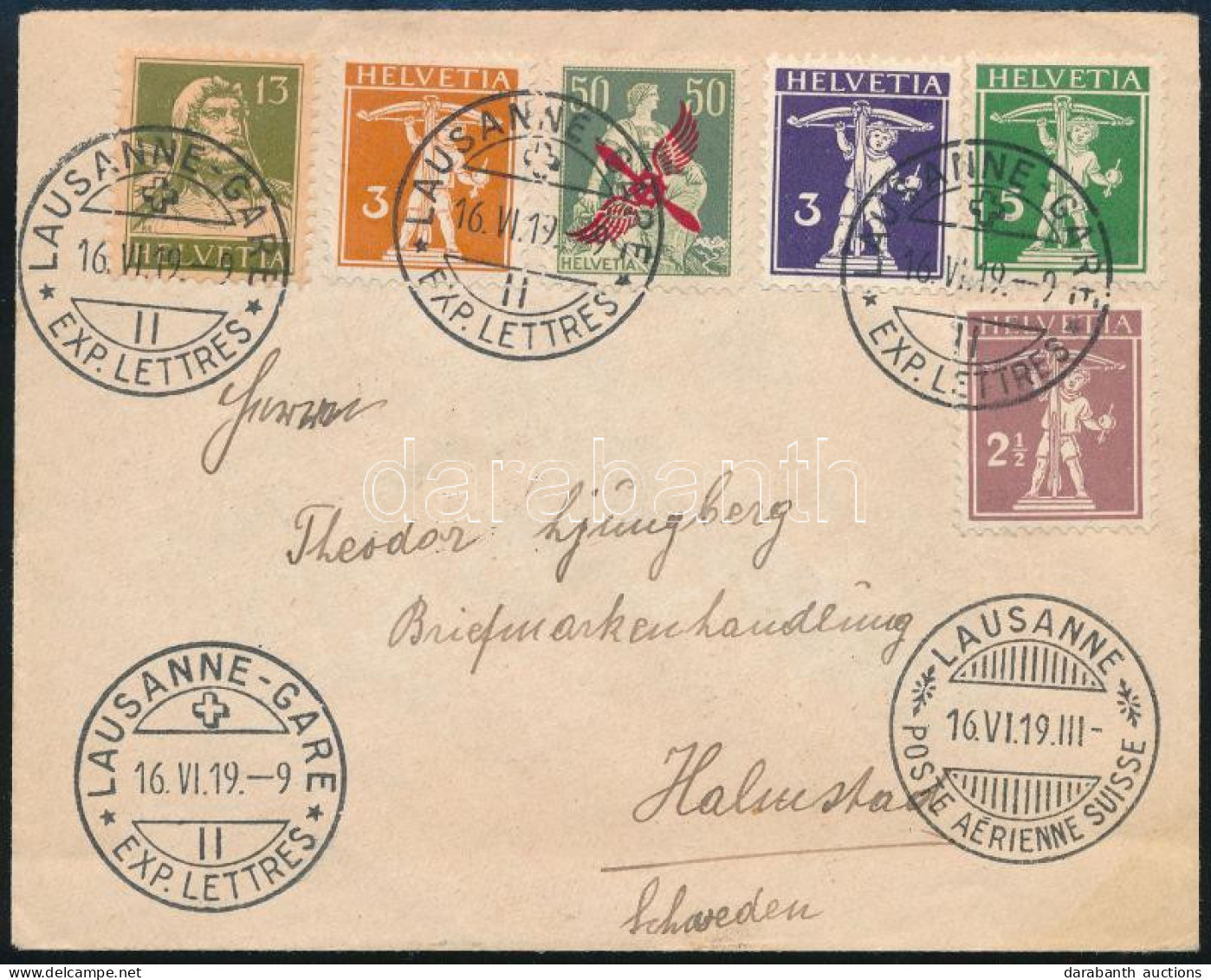 1919 Légiposta Levél Felülnyomott Repülő Bélyeggel Svédországba / Airmail Cover With Overprinted Airmail Stamp "LAUSANNE - Autres & Non Classés