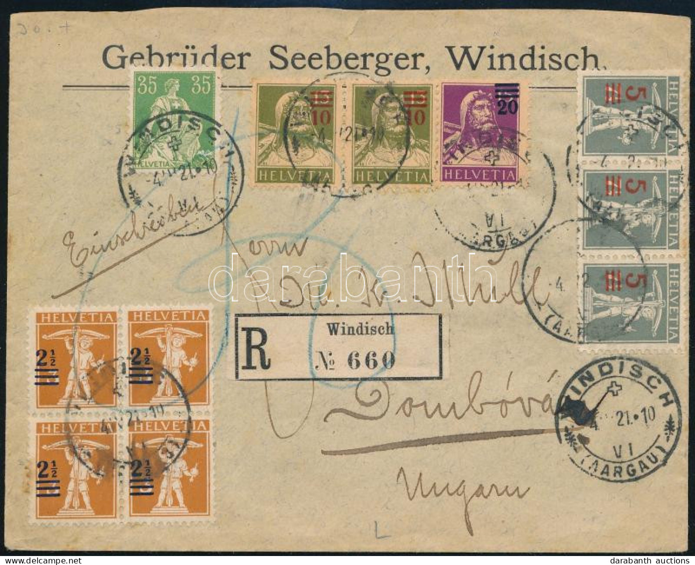 1921 Ajánlott Levél 11 Db Bélyeggel Dombóvárra / Registered Cover With 11 Stamp - Autres & Non Classés