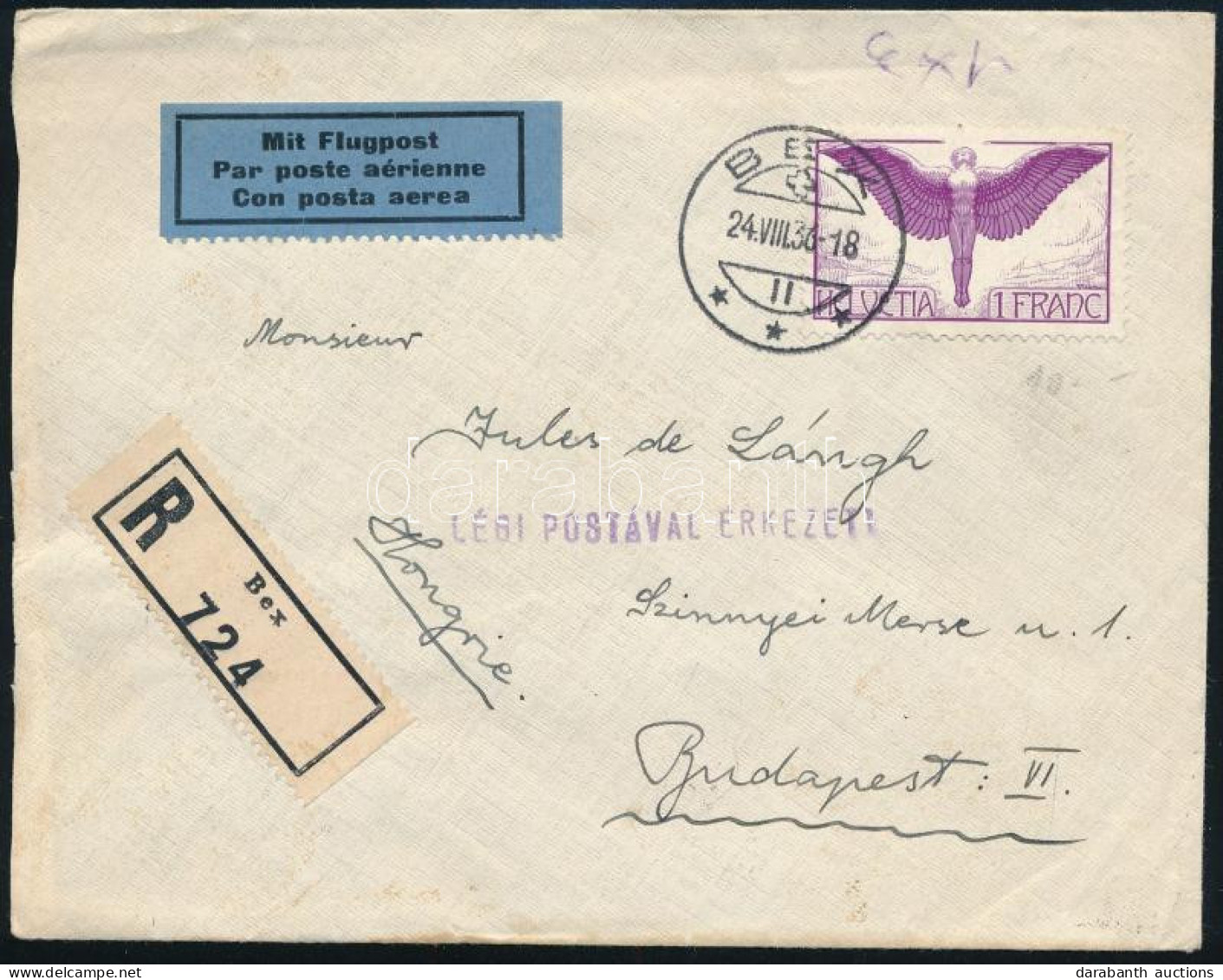1936 Ajánlott Légi Levél Budapestre / Airmail Registered Cover - Andere & Zonder Classificatie