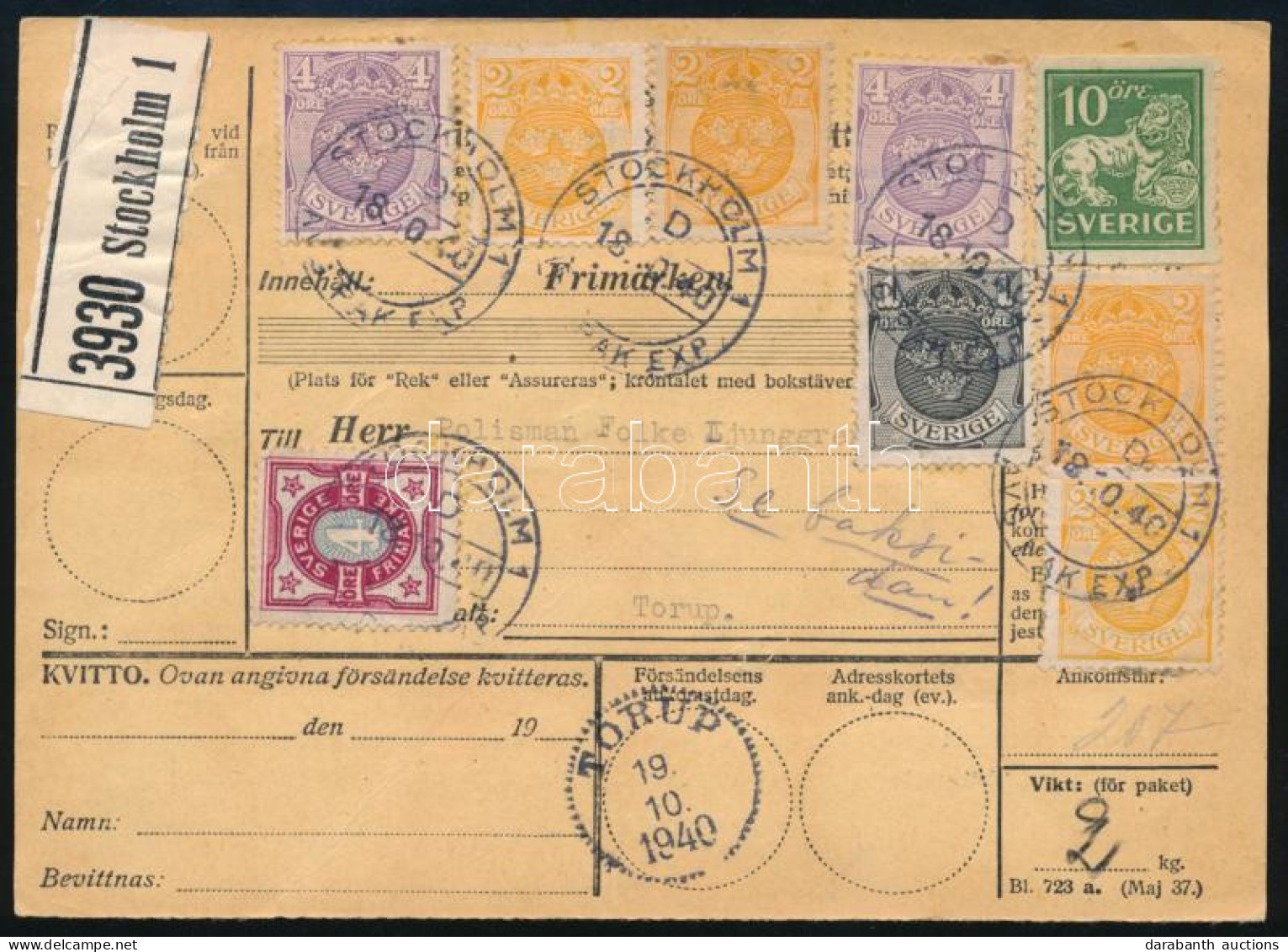 1940 Csomagszállító 28 Db Bélyeggel / Parcel Card With 28 Stamps - Andere & Zonder Classificatie