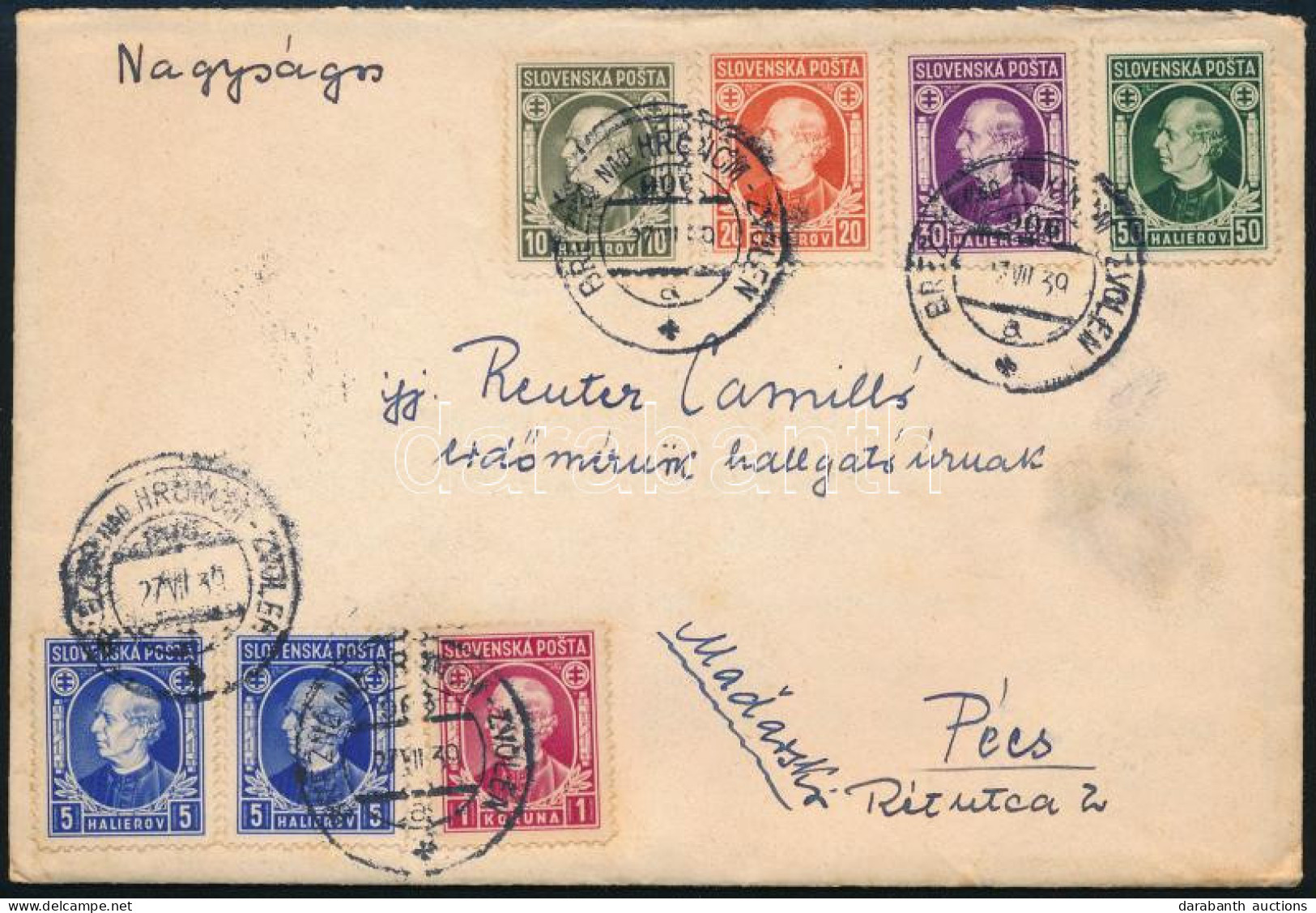 1939 Levél 7 Db Bélyeggel Pécsre / Cover With 7 Stamps - Autres & Non Classés