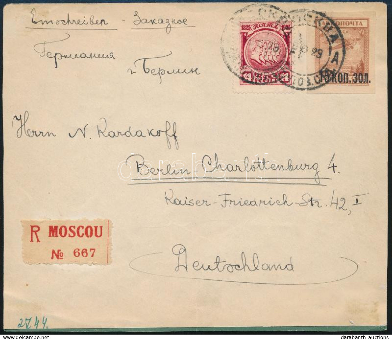 1929 Ajánlott Levél Ritka Fogazású Bélyegekkel Moszkvából Berlinbe / Registered Cover With Rare Stamps From Moscow To Be - Altri & Non Classificati