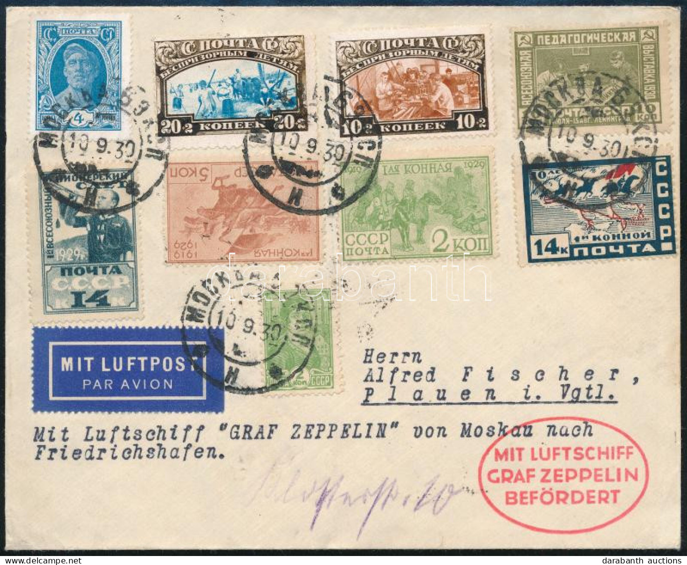 1930 Zeppelin Repülés Levél Moszkvából Friedrichshafenbe / Zeppelin Cover From Moscow To Friedrichshafen - Autres & Non Classés