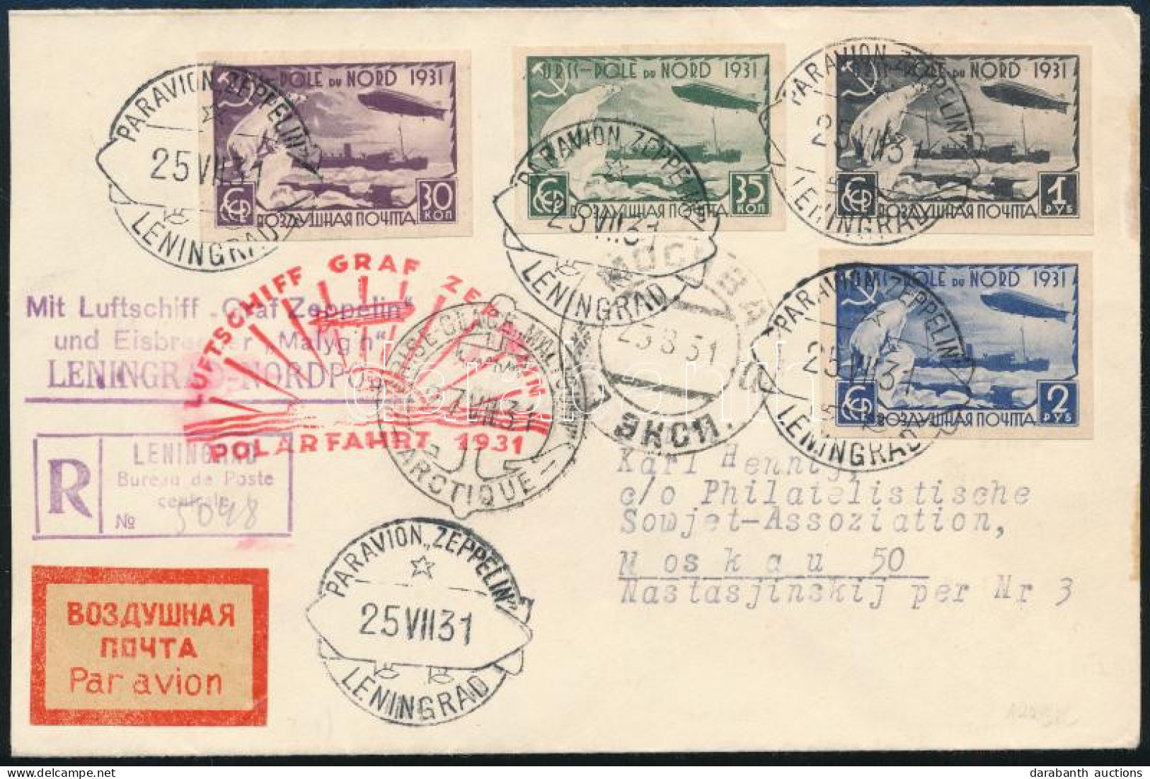 1931 Ajánlott Légi Levél Az északi-repülés Sorral / Mi 402-405 On Registered Airmail Cover "LUFTSCHIFF GRAF ZEPPELIN POL - Autres & Non Classés