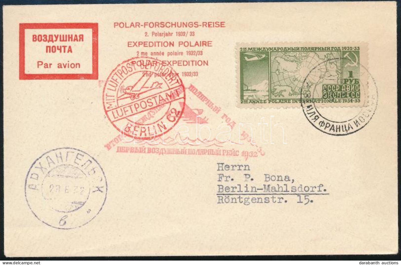 1932 Északi-sarki Repülés Levél Berlinbe / Arctic Flight Cover To Berlin - Andere & Zonder Classificatie