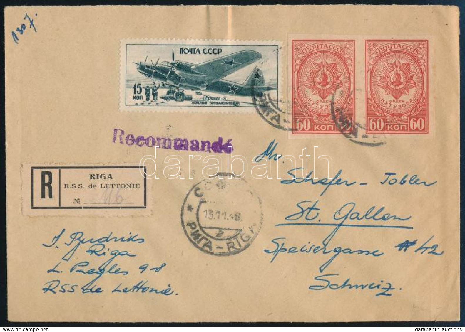 1948 Ajánlott Levél 3 Bélyeggel Svájcba, Közte Vágott Pár / Registered Cover To Switzerland - Altri & Non Classificati