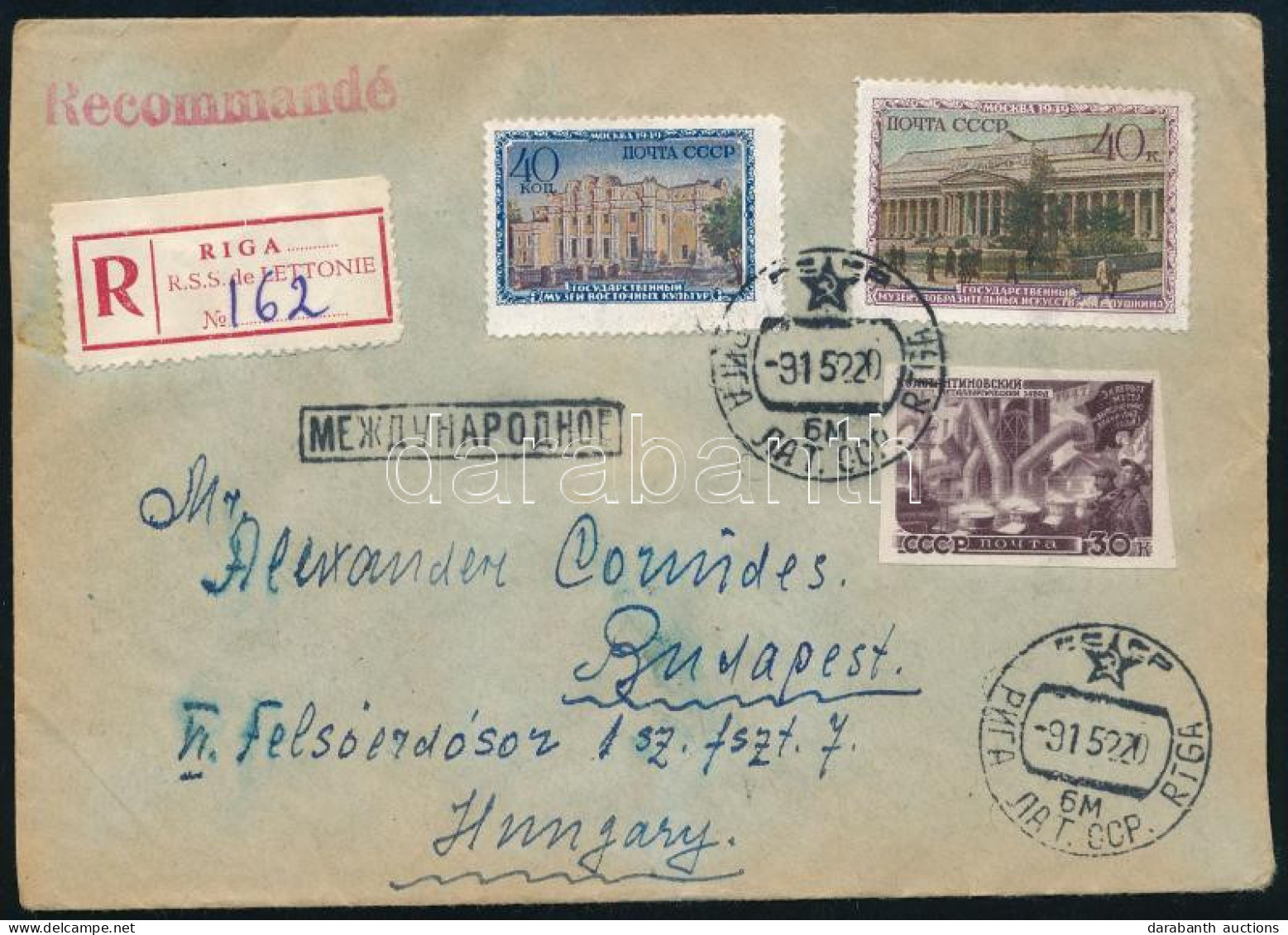 1952 Ajánlott Levél 3 Bélyeggel, Közte Vágott / Registered Cover - Autres & Non Classés