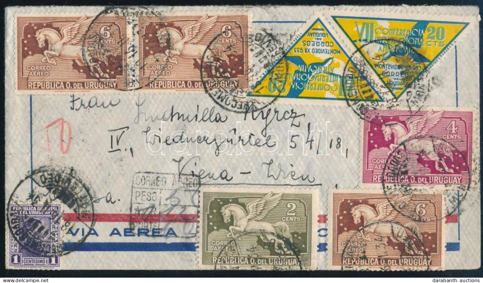 1934 Ajánlott Légi Levél 8 Db Bélyeggel Bérmentesítve Bécsbe. Rendkívül Dekoratív Darab. / Registered Airmail Cover With - Other & Unclassified