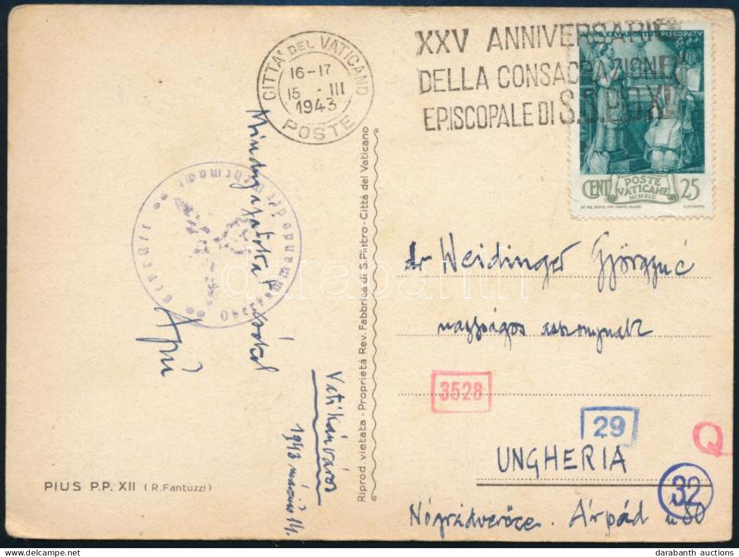 1943 Képeslap Cenzúrázva Magyarországra Alkalmi Bélyegzzéssel / Censored Postcard To Hungary With Special Postmark - Autres & Non Classés