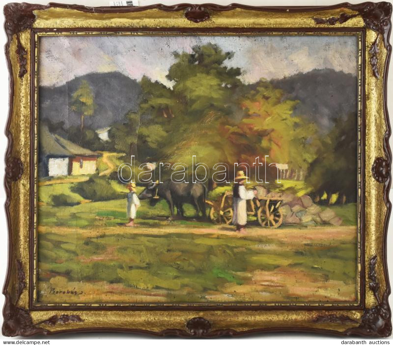 Barabás István (1914-2007): Bivalyszekér (Erdély). Olaj, Vászon. Jelezve Balra Lent. Dekoratív Fakeretben. 54x64 Cm / Is - Other & Unclassified