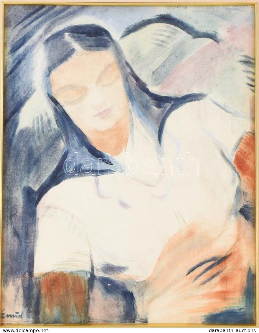 Emőd Aurél (1897-1958): Alvó Lány. Akvarell, Papír. Jeletzve Balra Lent. 42x33,5 Cm. Dekoratív, üvegezett Fakeretben. /  - Sonstige & Ohne Zuordnung