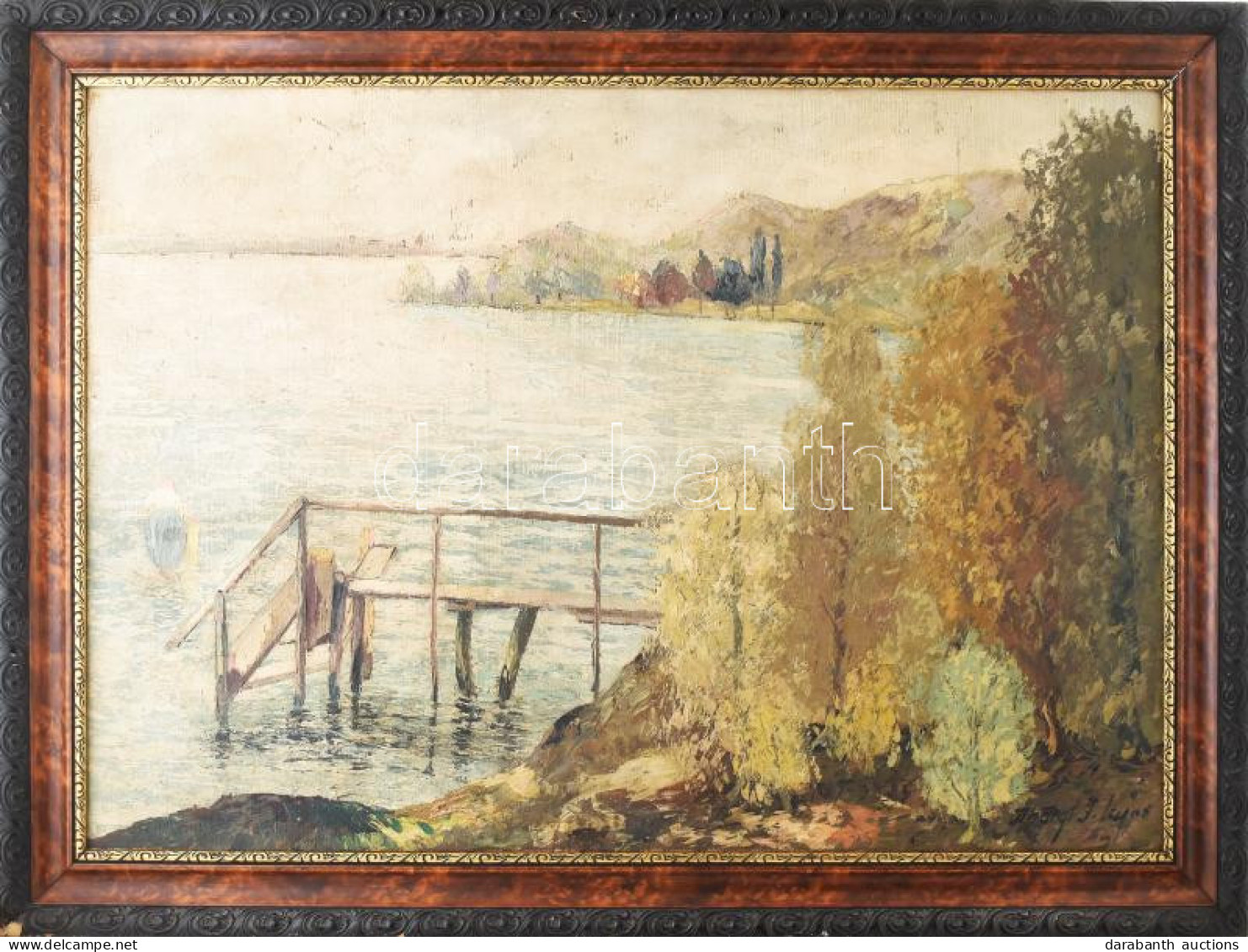 Tihanyi János Lajos (1892-1957): Balaton. Olaj, Vászon, Jelezve Jobbra Lent. Dekoratív, Régi Fakeretben, 70x100 Cm / Oil - Sonstige & Ohne Zuordnung