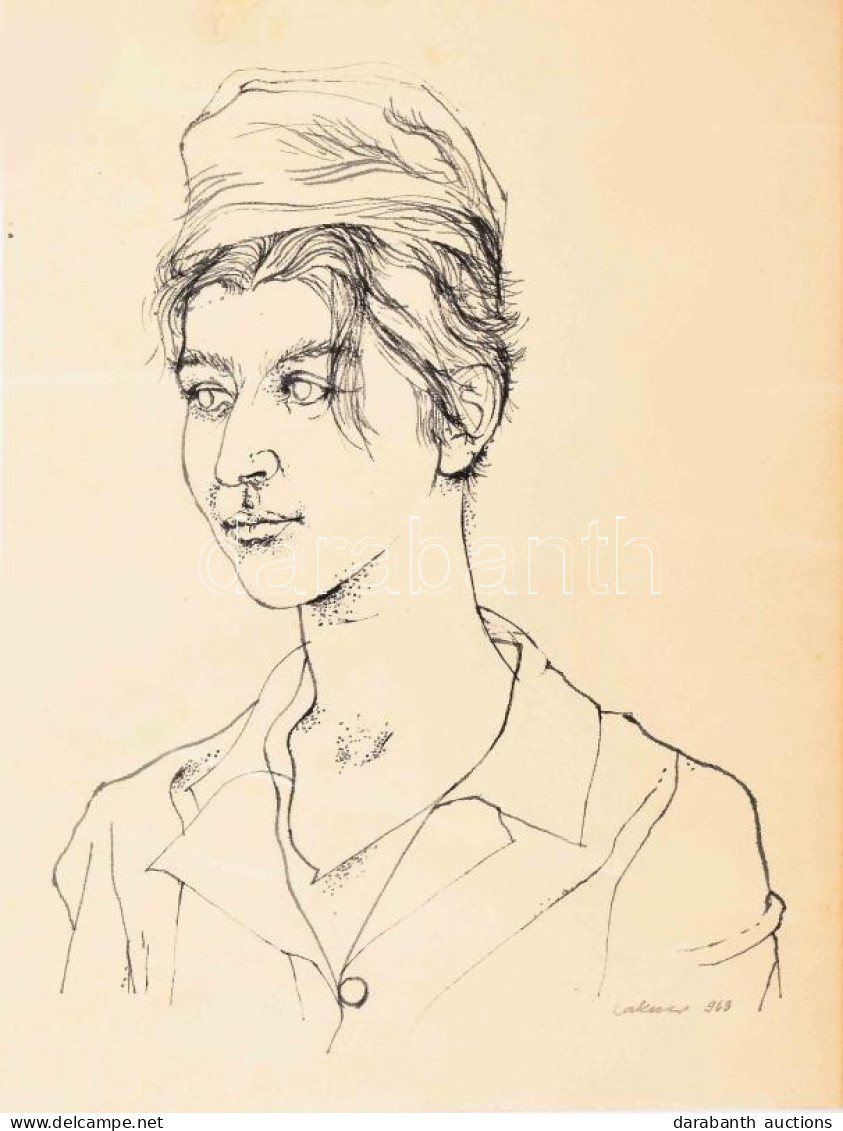 Lakner László (1936-): Sántha Ilona Portréja, 1963. Tus, Toll, Papír, Jelezve Jobbra Lent: Lakner 963. 22x17,5 Cm. / Ink - Other & Unclassified