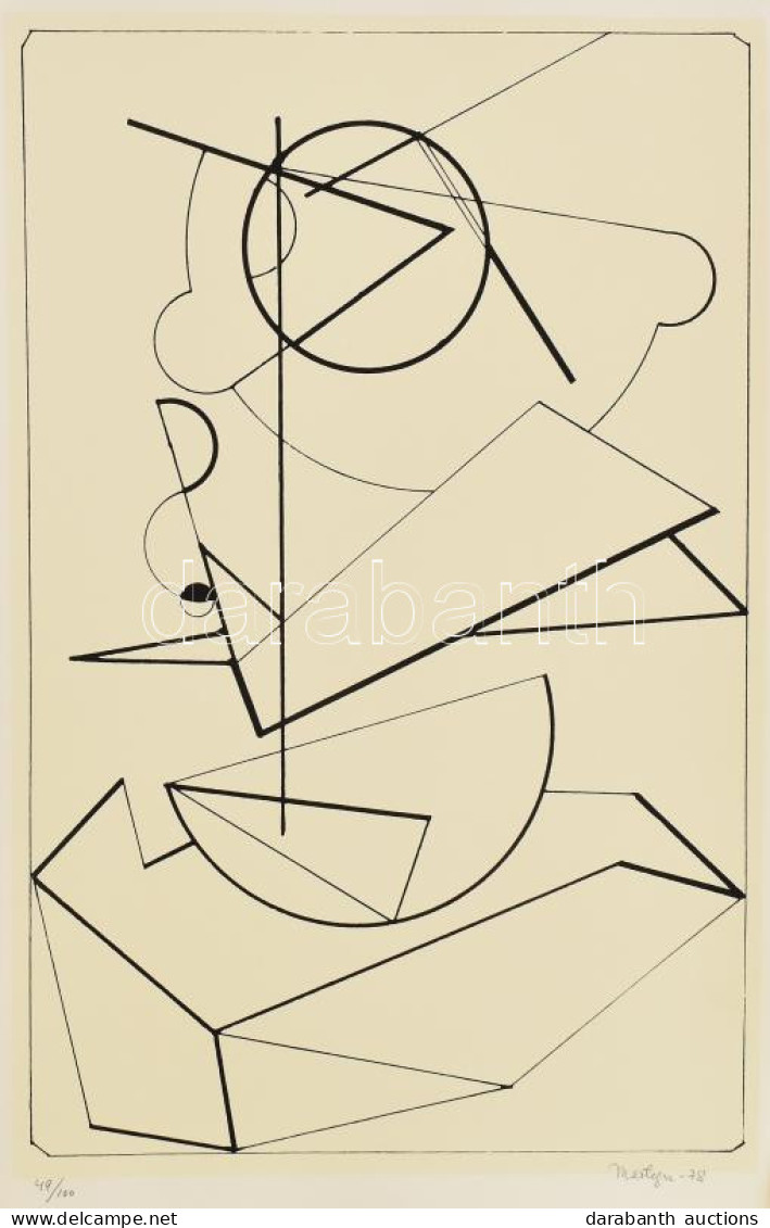 Martyn Ferenc (1899-1986): Geometrikus Kompozíció, 1978. Szitanyomat, Papír, Jelzett. Számozott: 49/100. 48×31,5 Cm / Se - Andere & Zonder Classificatie