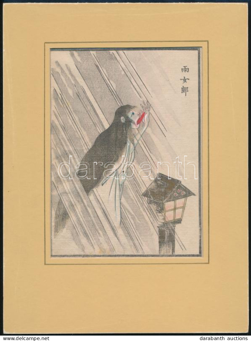Japán Művész, Ismeretlen Jelzéssel: A Piros Nyelv. Színezett Fametszet, Papír. 18x12,5 Cm. Paszpartuban / Japanese Woodc - Gravures