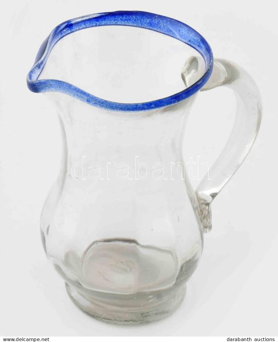 Kancsó. Cca 19. Első Fele, Feketeerdő, Színtelen Hutaüveg, Pereménél Kéküveg Díszítéssel. Hibátlan, M: 15,5 Cm - Verre & Cristal