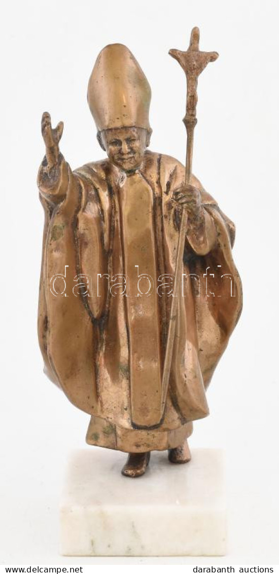 Kutas Ágnes (1951-) (Erőss Ágnesként Szignálva).: II. János Pál Pápa: Bronz, Márvány Talapzaton Jelzett M: 19 Cm, - Other & Unclassified