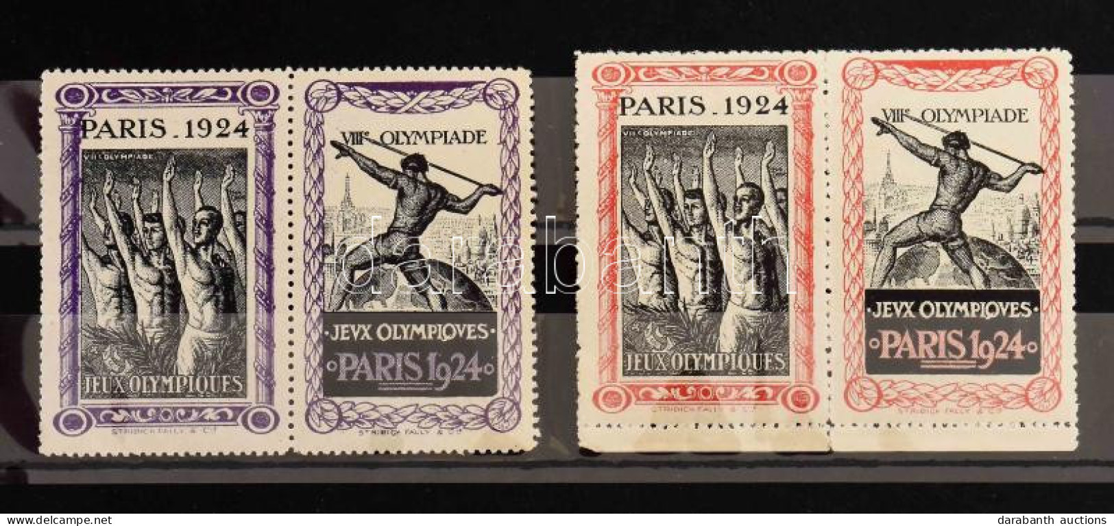 1924 Párizsi Olimpia 4 Klf Levélzáró (bal Oldali Piroson Betapadás) / Olympic Labels (the Red On The Left Side With Gum  - Unclassified