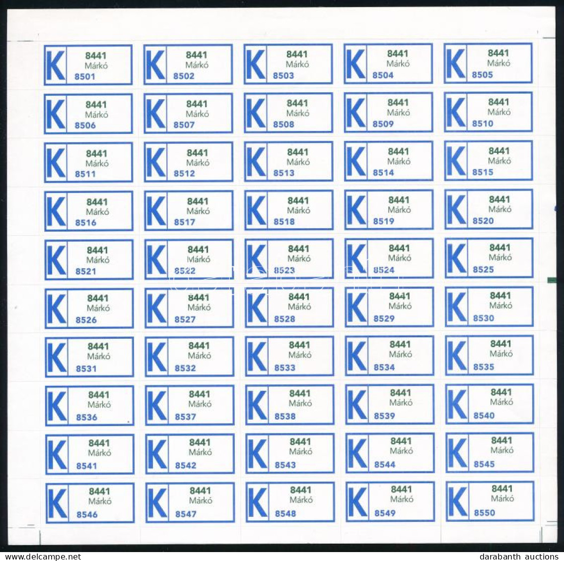 2001 1890-2000 Ragjegy Kiállítás Alkalmi "K" Ragjegy Teljes ívben / Complate Sheet Of Label - Ohne Zuordnung