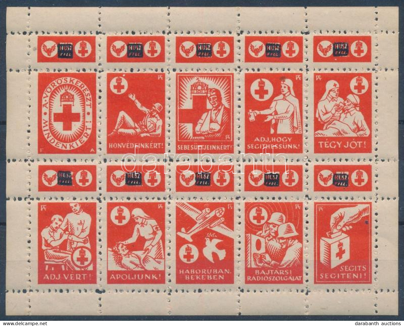 1942/VK3-2 Vöröskereszt 20f/10f Adománybélyeg 10-es Kisívben / Hungarian Charity Stamp In Mini Sheet Of 10 - Unclassified