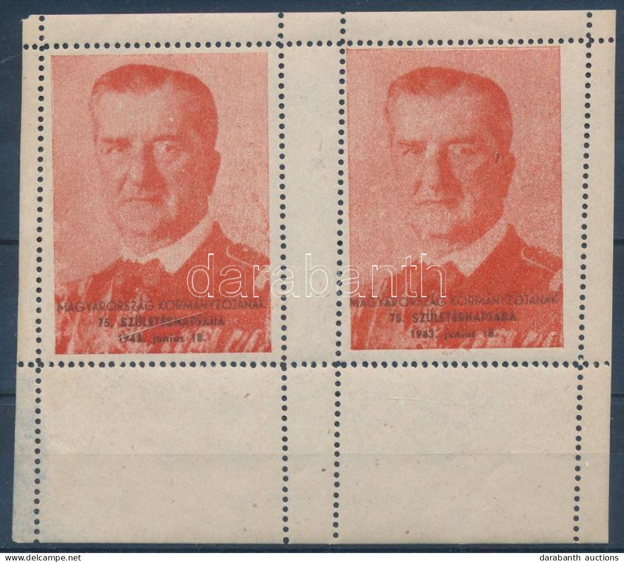 1943 Horty 75. Születésnapja Levélzáró Kisív / Label Mini Sheet - Unclassified