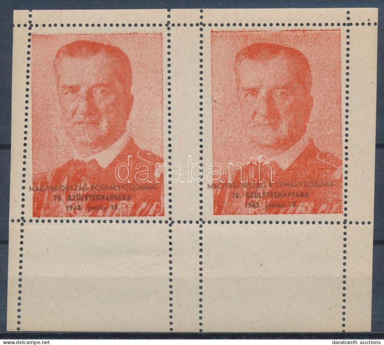 1943 Horty 75. Születésnapja Levélzáró Kisív Gépszínátnyomattal / Label Mini Sheet With Mashine Offset - Non Classés