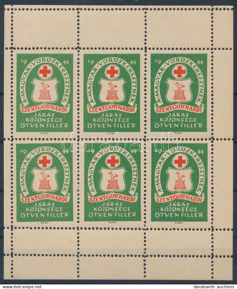 1944 Szentgotthárdi Járás Közönsége A Magyar Vöröskeresztnek 50f Adománybélyegek, 6-os Kisíven / Hungarian Charity Stamp - Ohne Zuordnung