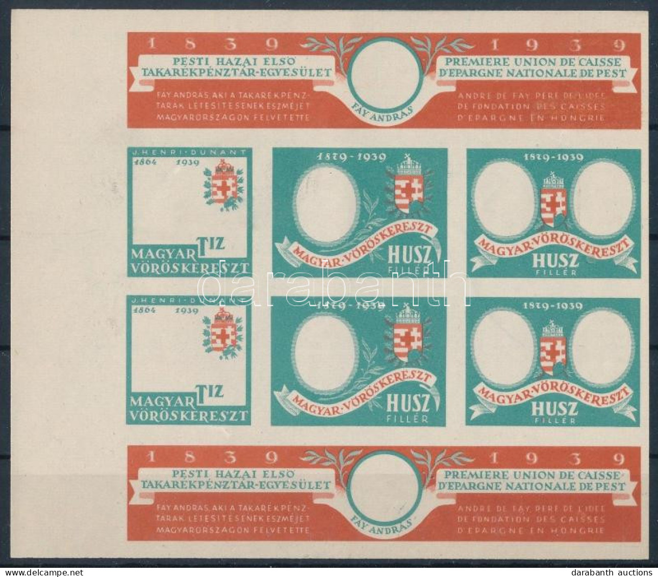 1939 Pesti Hazai Első Takarékpénztár Egyesület Adománygyűjtő Kisív A Vöröskereszt Javára, Fázisnyomat / Charity Stamp Ph - Zonder Classificatie