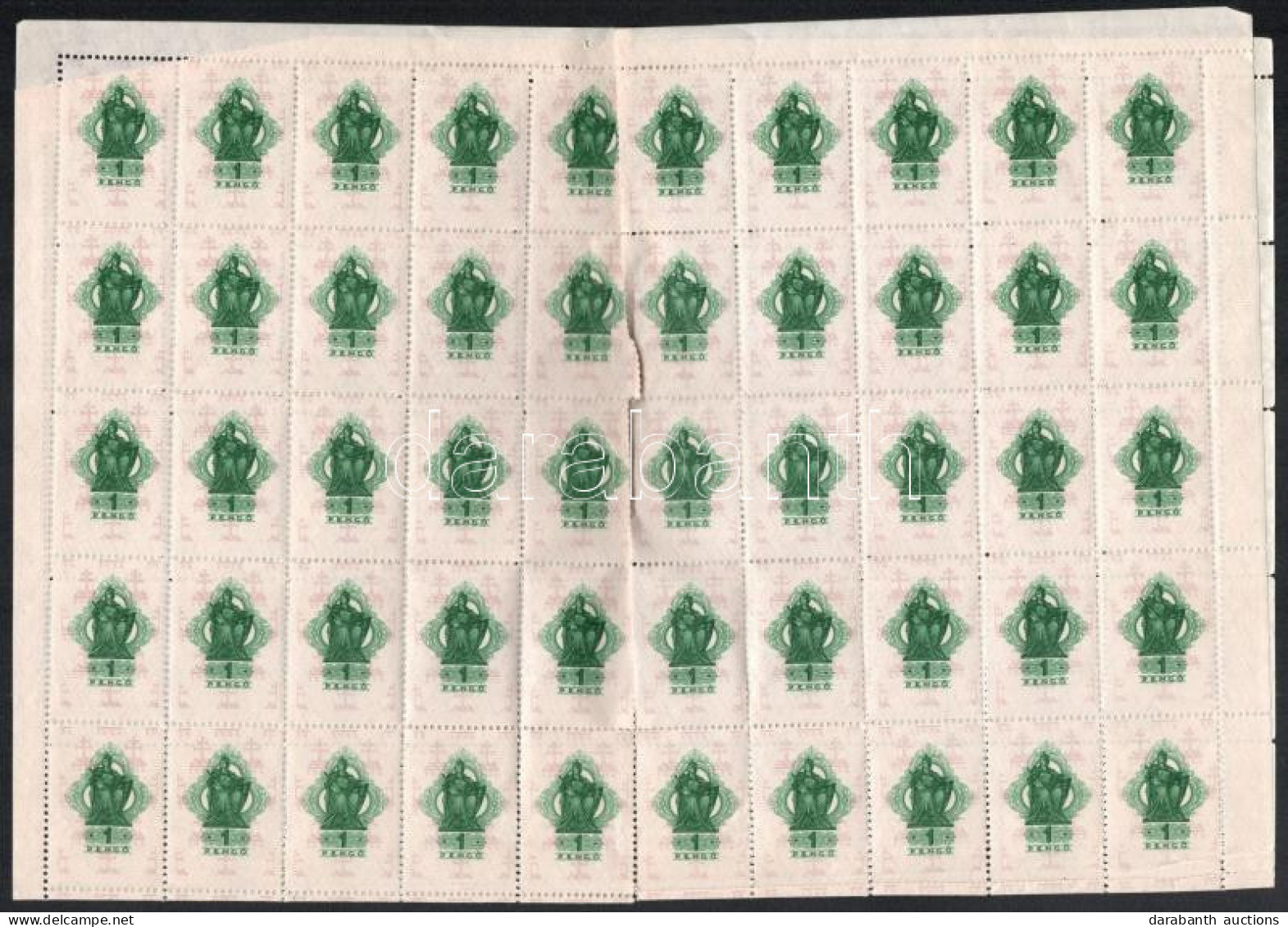 1934 1P Hajtott Teljes ív (összetapadva) / Folded Complete Sheet (stuck, Glued Together) - Unclassified