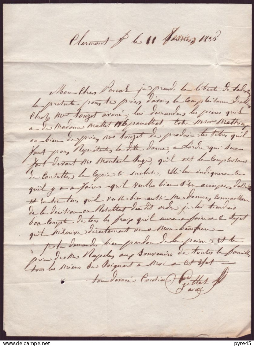 Lettre Manuscrite, Port Payé, Du 11 Janvier 1835 De Clermont-Ferrand Pour Issoire - Manuscripts