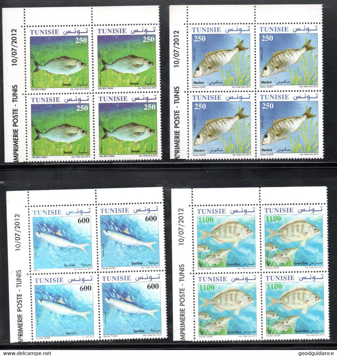 2012 - Tunisie - Poissons De Tunisie - Dépliant + Bloc De 4 Timbres- Emission Complète 4v.MNH** Coin Daté ( 2 Scans) - Tunisia