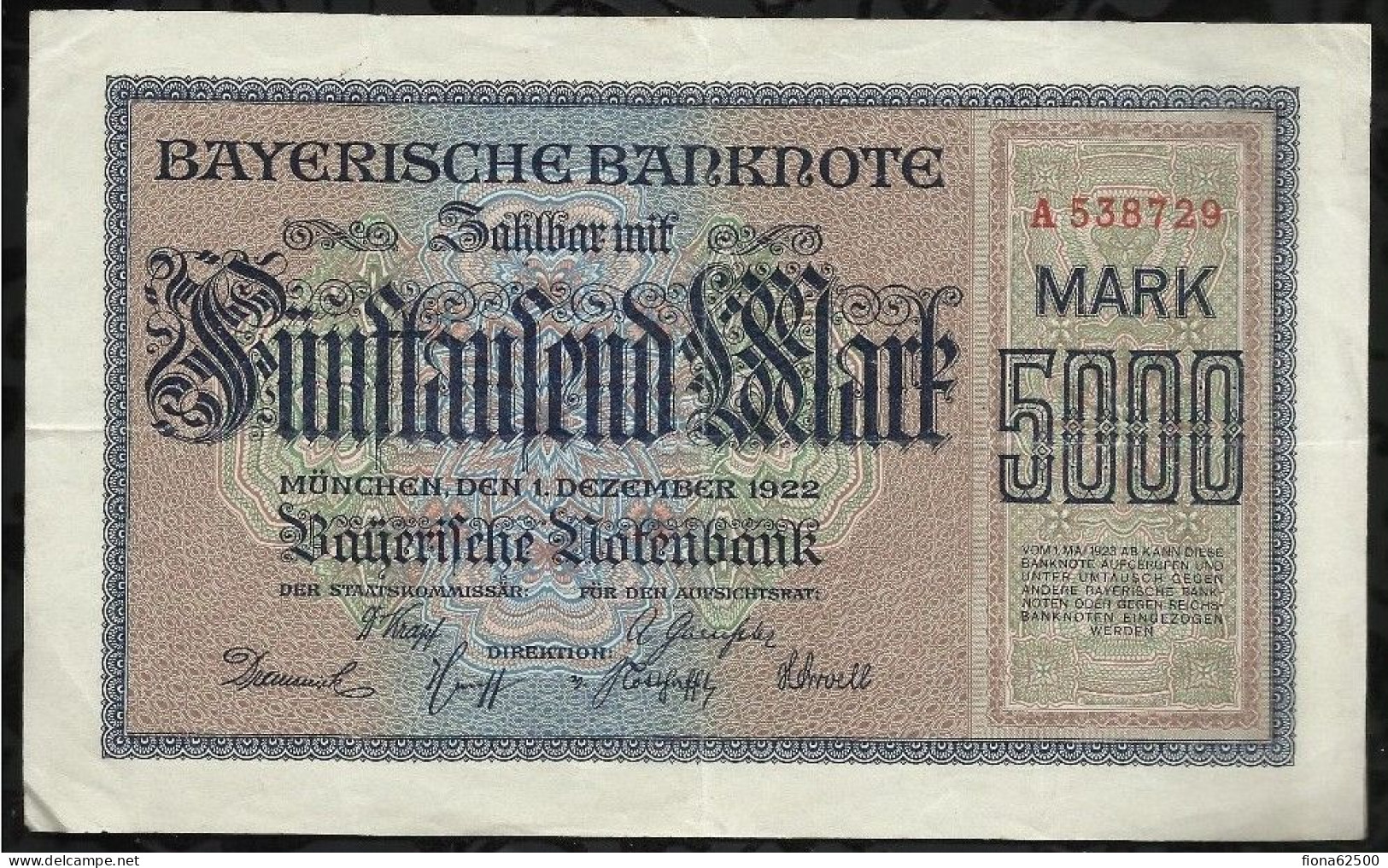 ALLEMAGNE . BILLET DE 5.000 MARK .1922 . - 5.000 Mark