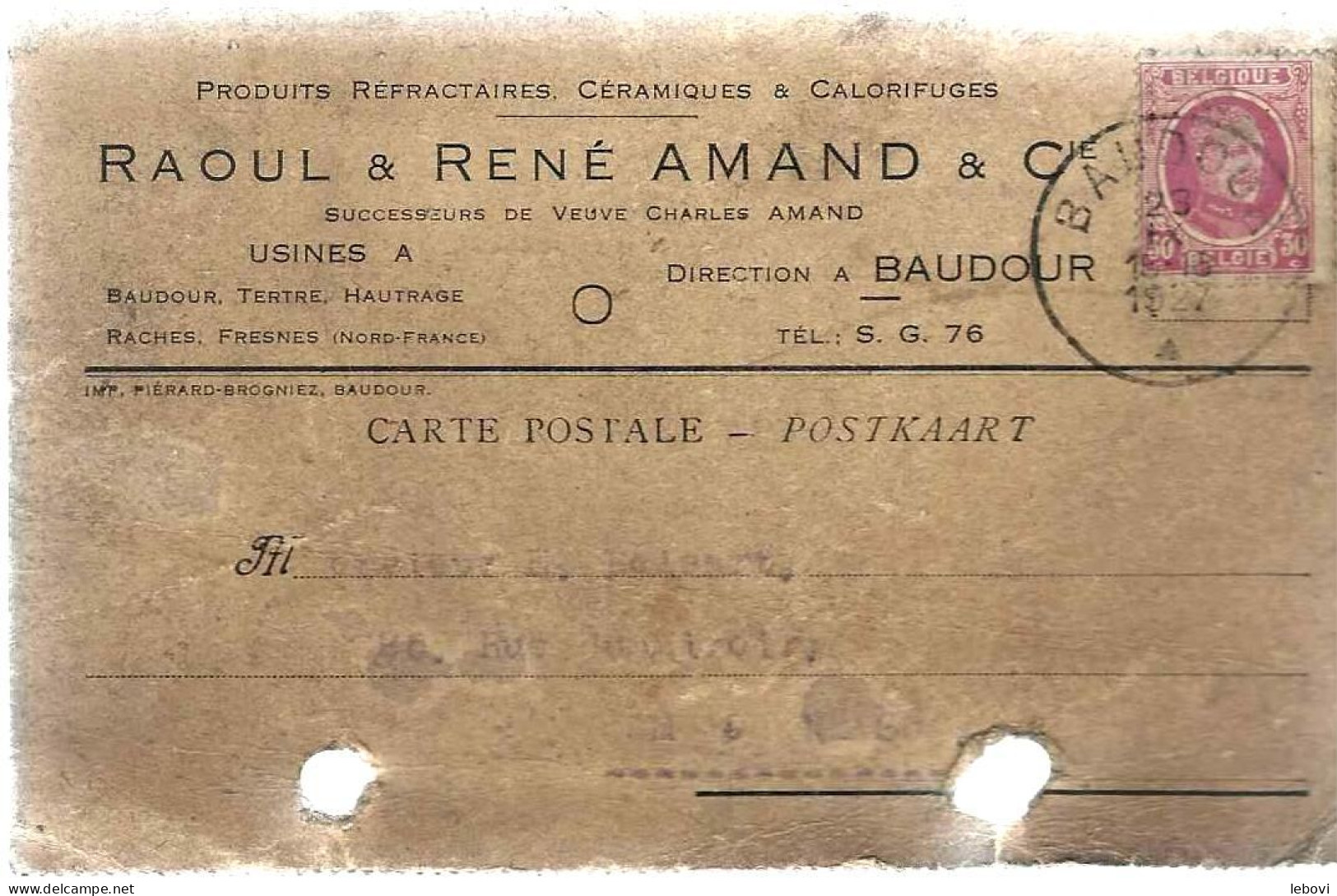 BAUDOUR Ets Raoul Et René AMAND & Cie – Produits Réfractaire Céramiques Et Calorifuges (1927) - 1900 – 1949